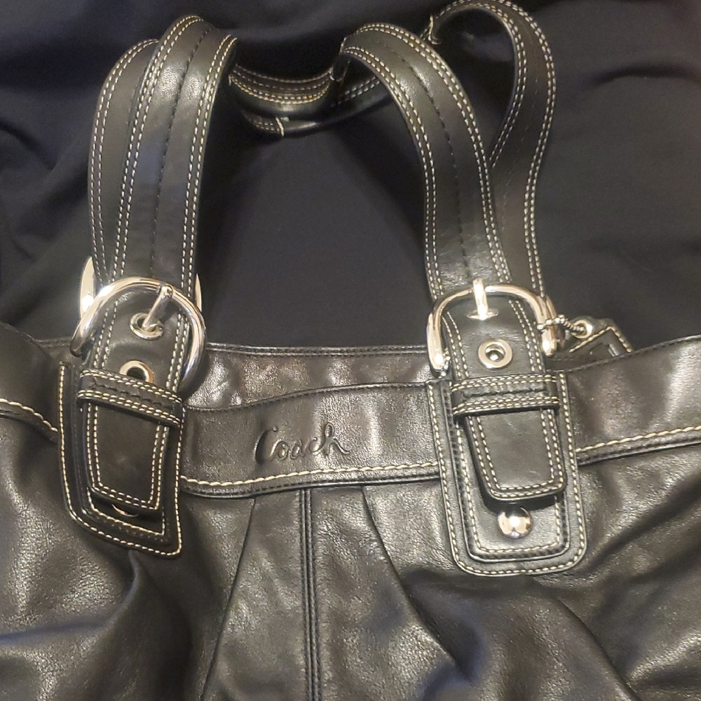 Coach Black Leather Handbag with Silver Accents